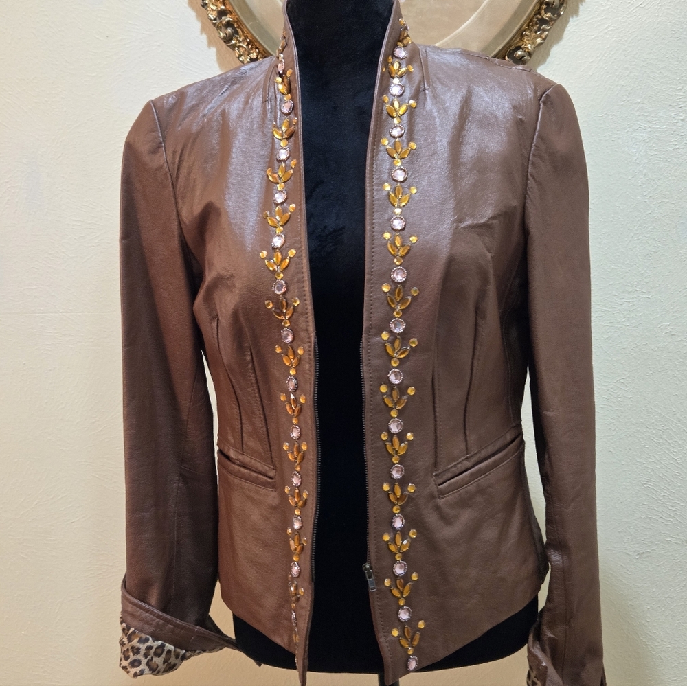Brown Blazer with Gold Bead Embellishments